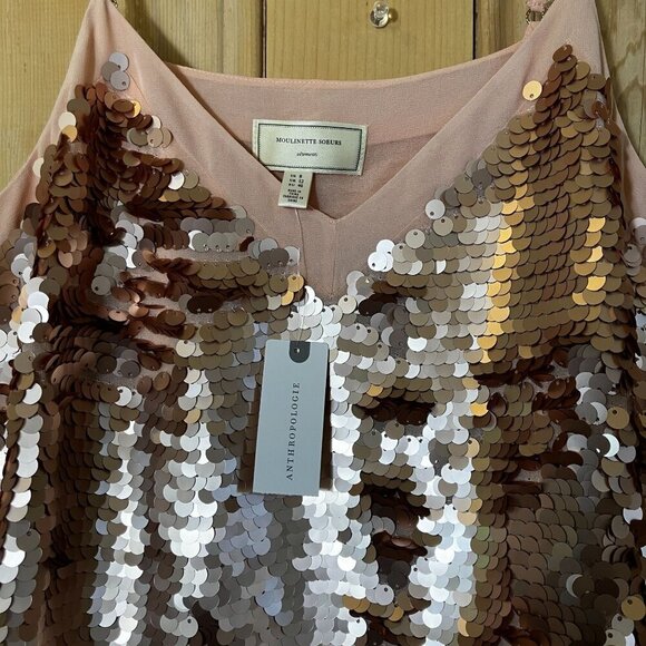 Moulinette Soeurs Womens Anthropologie Sequined Cami Top Size 8 Pink Rose FA NWT - Picture 4 of 10